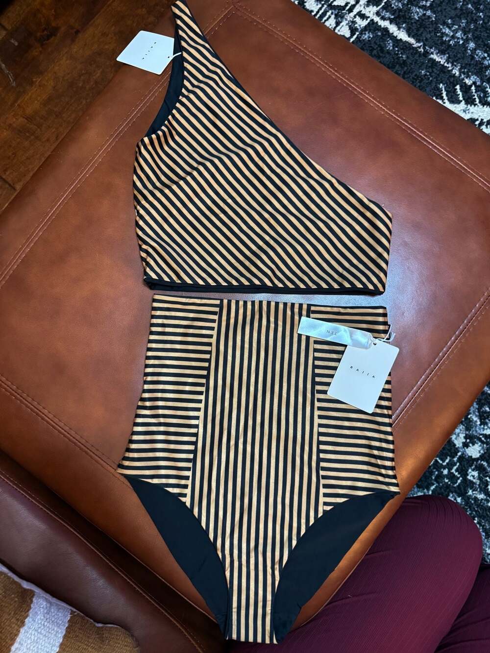 NEW Baiia SET Valencia Reversible High-Waisted Bikini Bottoms and One Shoulder T
